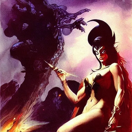 Image similar to sorceress by Frank Frazetta,fantasy artwork,beautiful,soft,high quality!!!!!,masterpiece!!!!