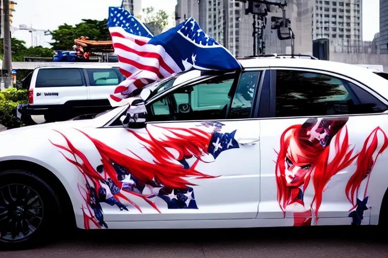 Image similar to trump-car-wrap-from-the-side, anime, anime anime