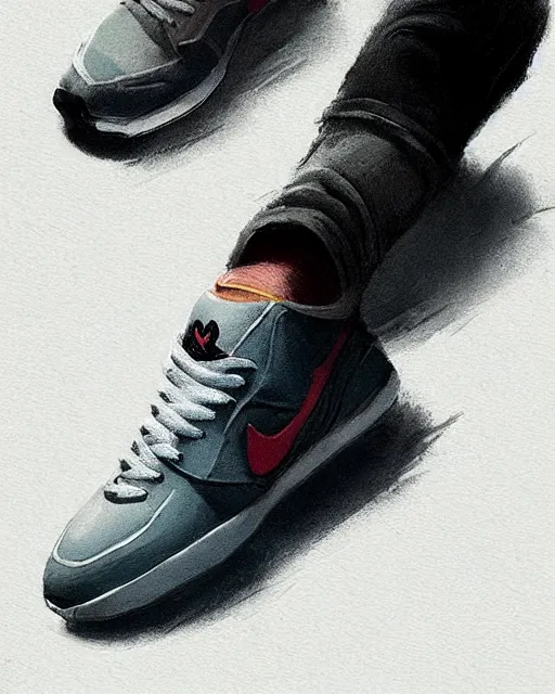 Prompt: “Medium shot of a character wearing Nikes in the style of Greg Rutkowski”