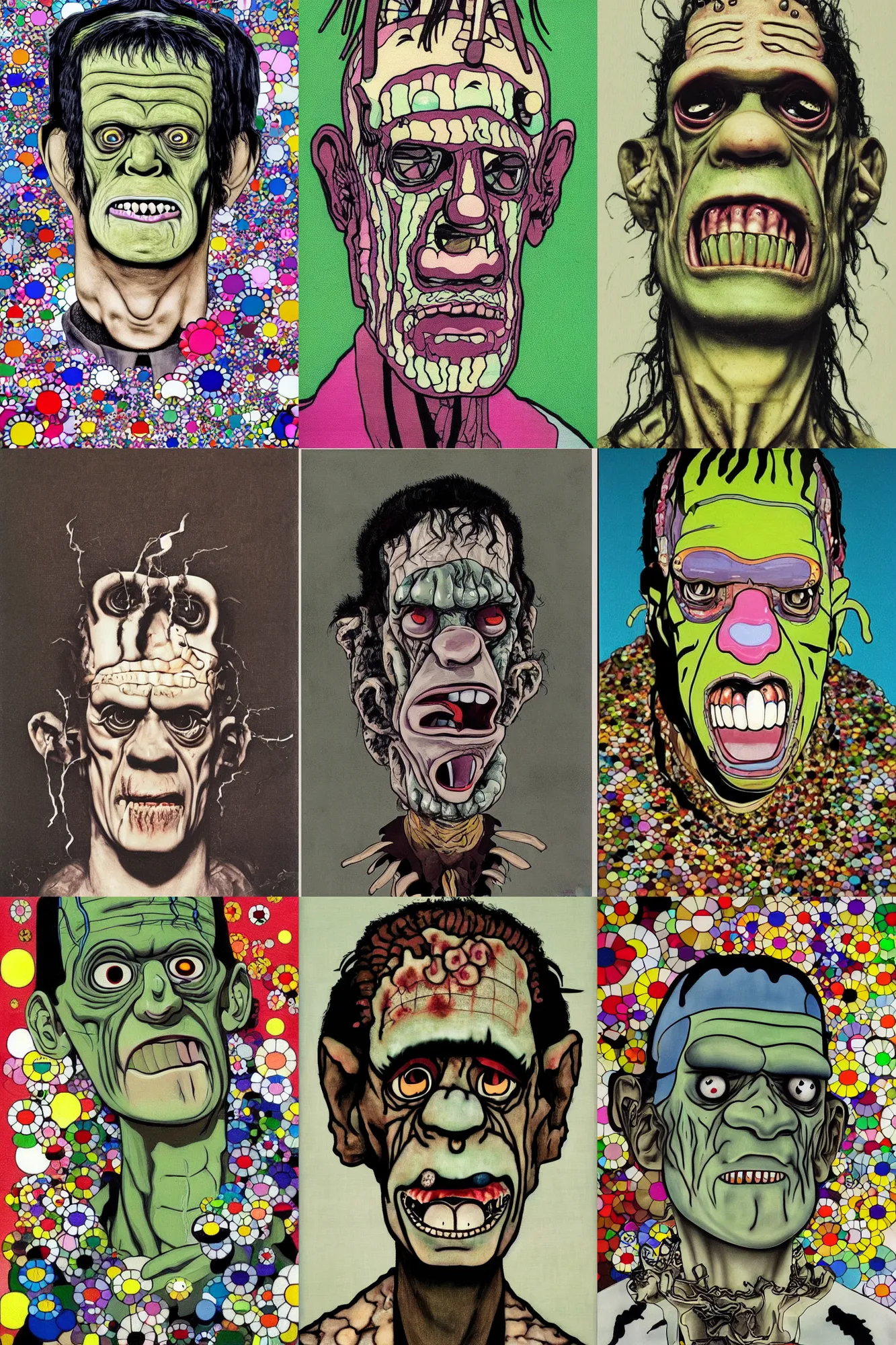 Prompt: candid portrait of Frankenstein by Takashi Murakami