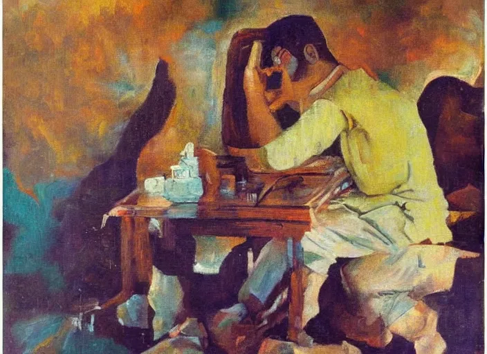 Image similar to la llamada, oil on masonite by remidios varo ( 1 9 6 1 )