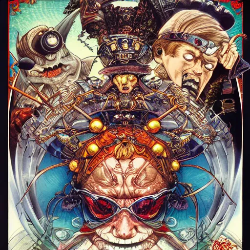 Image similar to portrait of crazy pirate, symmetrical, depth of field, by yoichi hatakenaka, masamune shirow, josan gonzales and dan mumford, ayami kojima, takato yamamoto, barclay shaw, karol bak, yukito kishiro