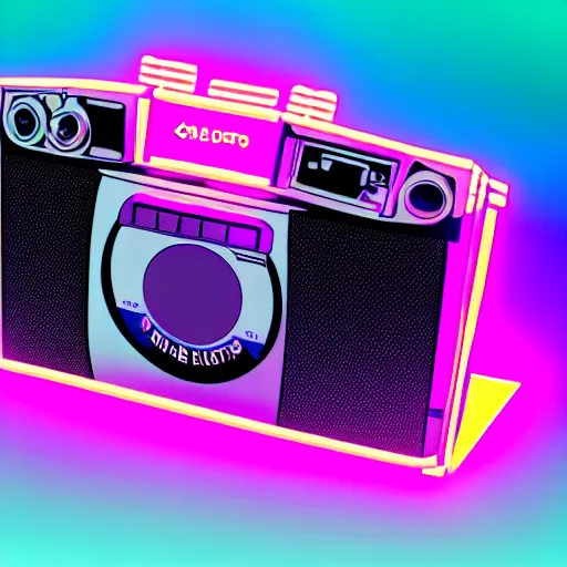 Image similar to DSLR 1980s Ghetto Blaster, Neon, Retrowave