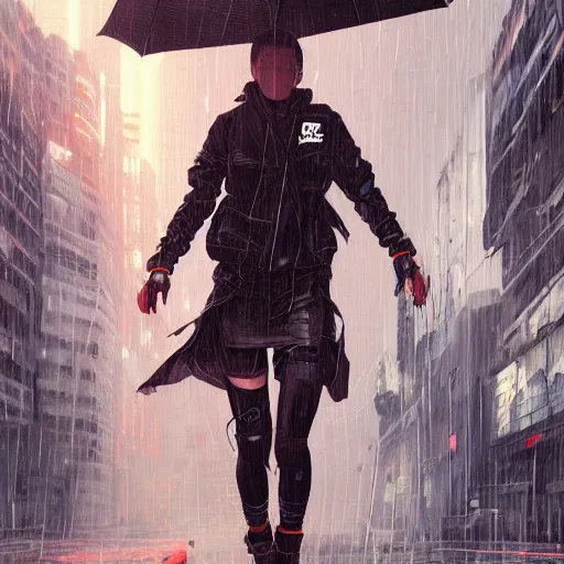 Prompt: toast, rain, techwear, streetwear, cyberpunk style outfit, greg rutkowski, artgerm, ross tran, takato yomamoto, wlop, ilya kuvshinov, intricate complexity, detailed portrait, 4 k, cinematic lighting, artstation, sharp focus, smooth, makoto shinkai