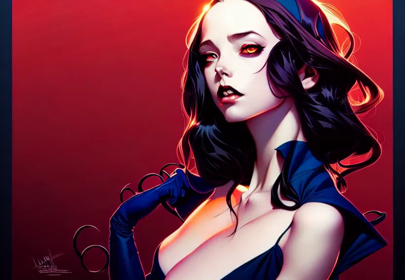 Image similar to artgerm, joshua middleton comic cover art, full body pretty kacey rohl vampire, symmetrical eyes, symmetrical face, long curly black hair, dark castle background background, cinematic lighting