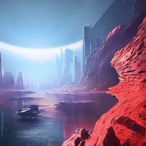 Image similar to a beautiful painting of a grand glistening city on the side of a floating asteroid in deep dark space, by john harris, mark rothko, rendered in unreal engine, trending on artstation, deviantart, cyberpunk, 4 k