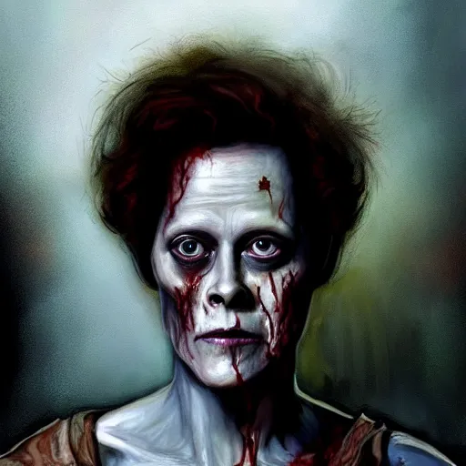 Prompt: color head portrait of sigourney weaver as a zombie, 7 days to die zombie, gritty background, fine art, award winning, intricate, elegant, sharp focus, cinematic lighting, digital painting, 8 k concept art, art by michael hussar, art by brom, art by guweiz and z. w. gu, 8 k