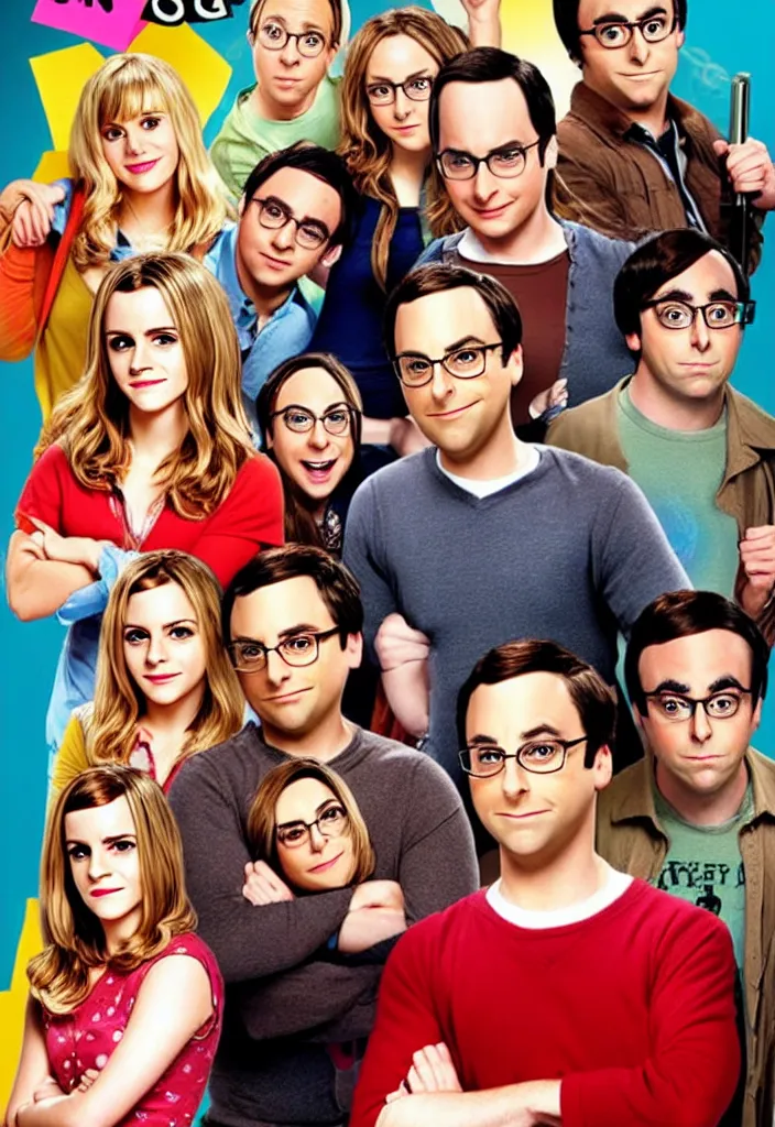 Prompt: emma watson starring in the big bang theory as penny, sitcom movie poster