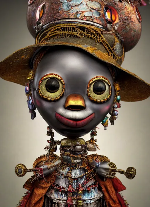 Image similar to highly detailed closeup, portrait of a tin toy voodoo priestess, unreal engine, nicoletta ceccoli, mark ryden, earl norem, lostfish, global illumination, detailed and intricate environment