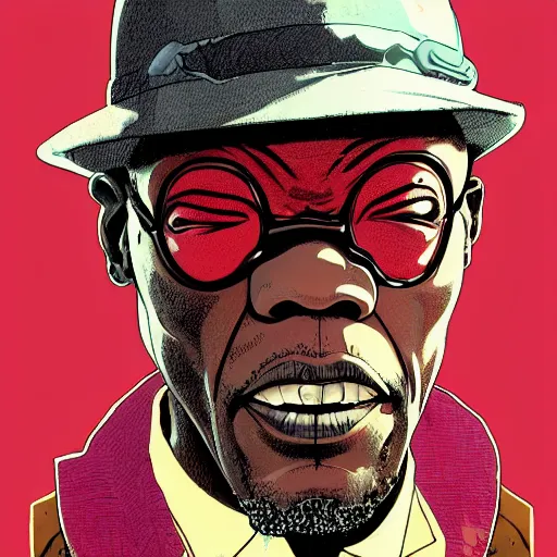 Image similar to a study of cell shaded portrait of Cartoonish Samuel L Jackson concept art, llustration, post grunge, concept art by josan gonzales and wlop, by james jean, Victo ngai, David Rubín, Mike Mignola, Laurie Greasley, highly detailed, sharp focus, alien, Trending on Artstation, HQ, deviantart, art by artgem