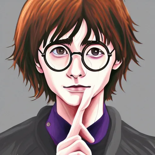 Image similar to portrait of harry potter in anime style, highly detailed, centered, solid color background, digital painting