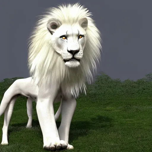 Prompt: a white lion wearing human armour, 8k, detailed, realistic,