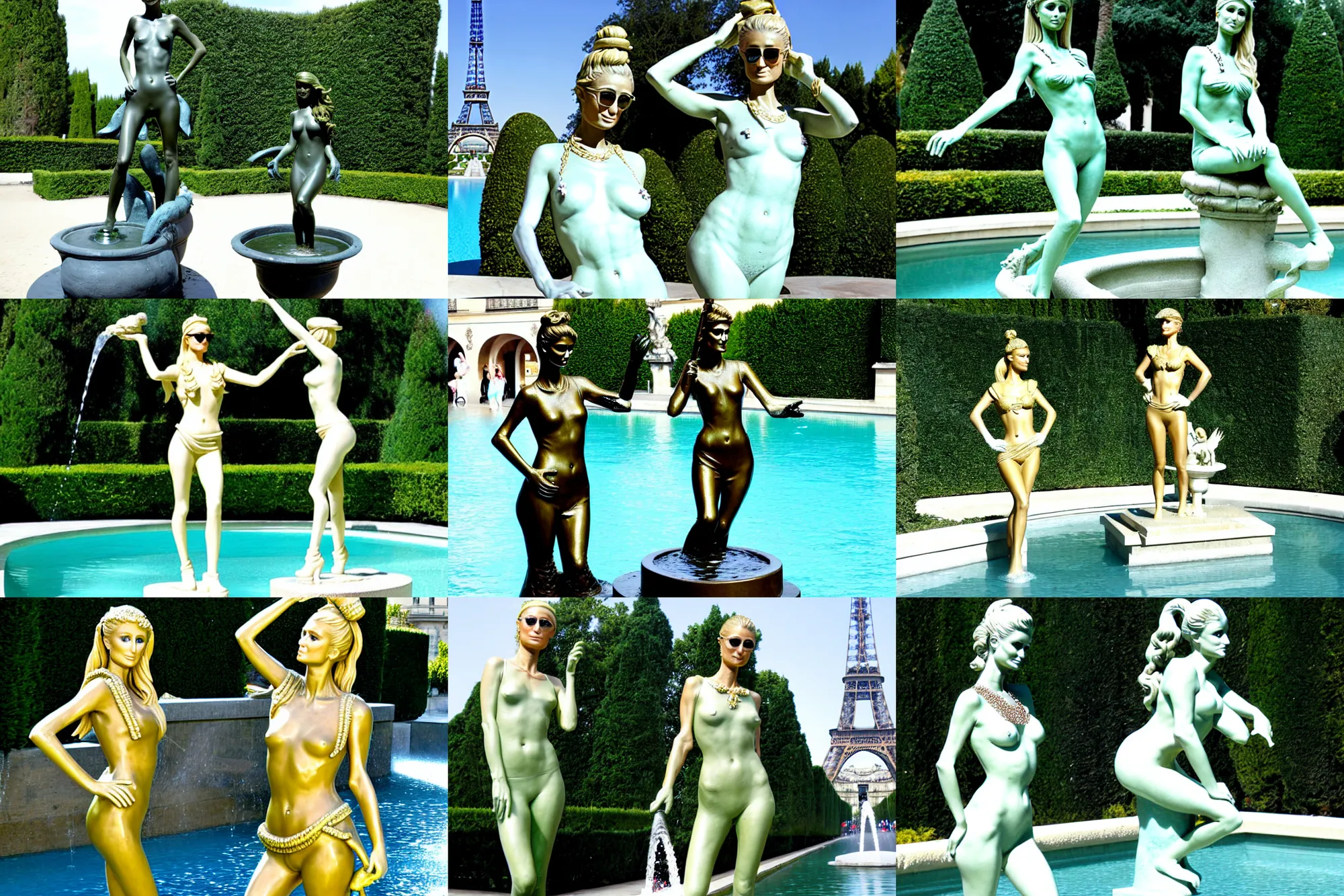 Prompt: paris hilton as a fountain statue,