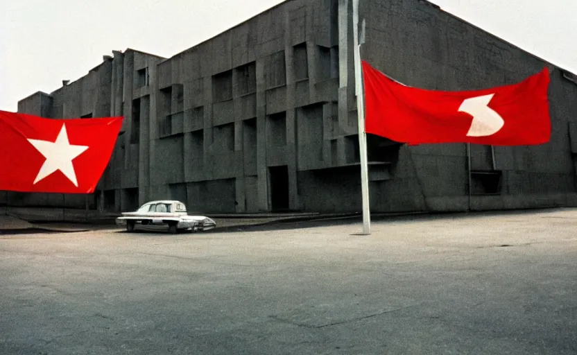 Prompt: 60s movie still of a giant stalinist style sovietic hall with a giant USSR flag, by Irving Penn , cinestill 800t 35mm eastmancolor, heavy grainy picture, very detailed, high quality, 4k, HD criterion, precise texture, panoramic, cinematic