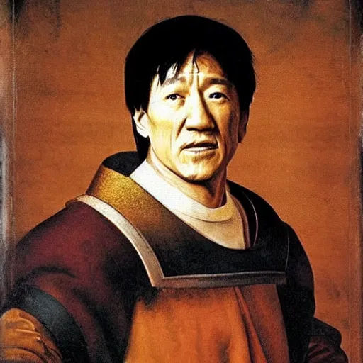 Prompt: renaissance portrait painting of jackie chan in the style of rembrandt