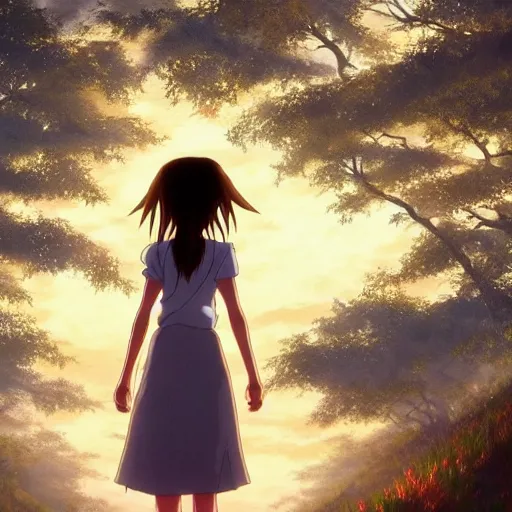 Prompt: anime, incredible wide screenshot, ultrawide, realist proportions, paper texture, intricate, very detailed, studio ghibli movie scene, girl in a dress walking the beautiful forest town, lanterns, wood bridges, night outdoors, fireflies!!!!, fog, dust