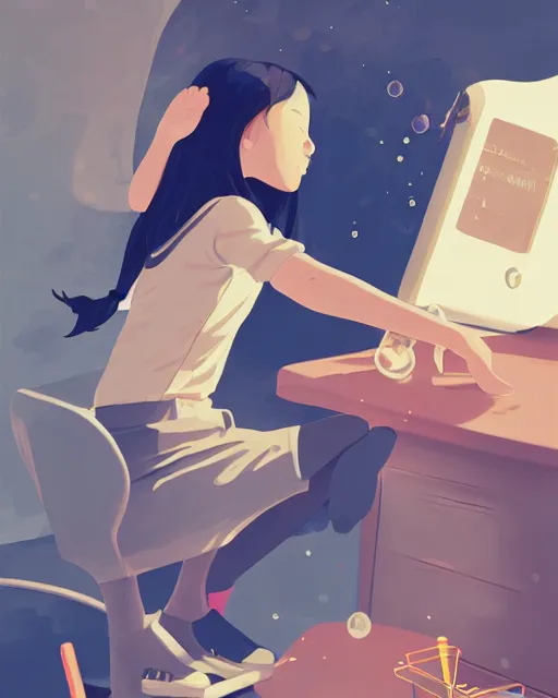 Image similar to a little girl is doing a science experiment. clean cel shaded vector art. minimalist illustration art by lois van baarle, artgerm, helen huang, by makoto shinkai and ilya kuvshinov, rossdraws