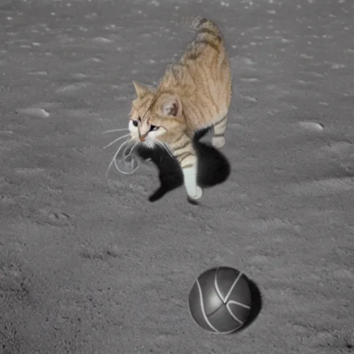 Image similar to cat playing basketball on the moon