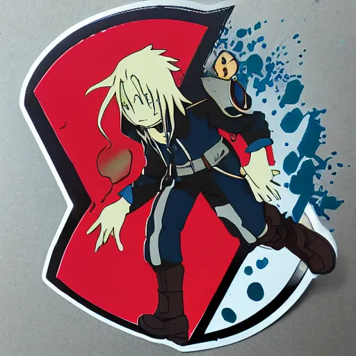 Image similar to die cut sticker, full metal alchemist al and alphons, splatter paint