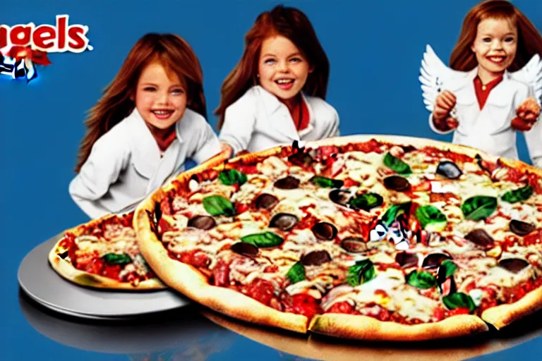 Image similar to angels, pizza, advertisement