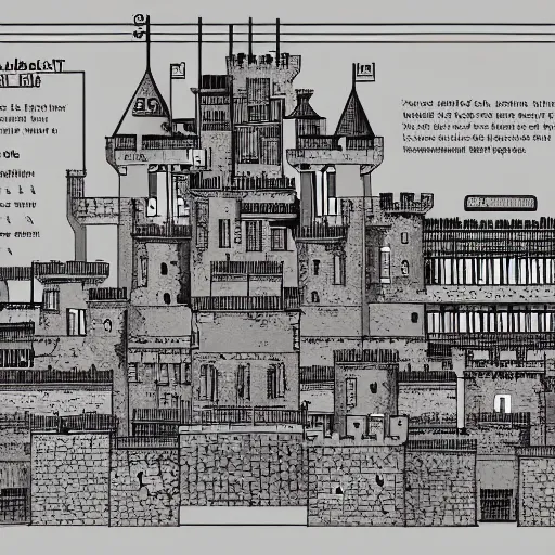 Image similar to a complex castle illustration from electronics schematics.