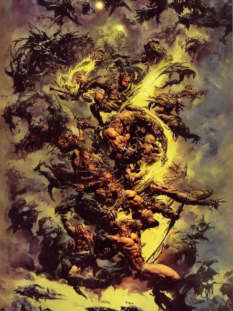 Image similar to a fantasy book cover by frank frazetta