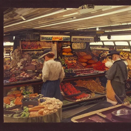 Image similar to marketplace in a space station, 1 6 mm film, 1 9 1 0 s, autochrome