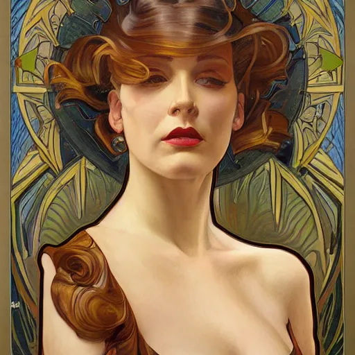 Image similar to a streamline moderne painting in the style of donato giancola, and in the style of charlie bowater, and in the style of alphonse mucha. symmetry, smooth, sharp focus, semi - realism, intricate detail.