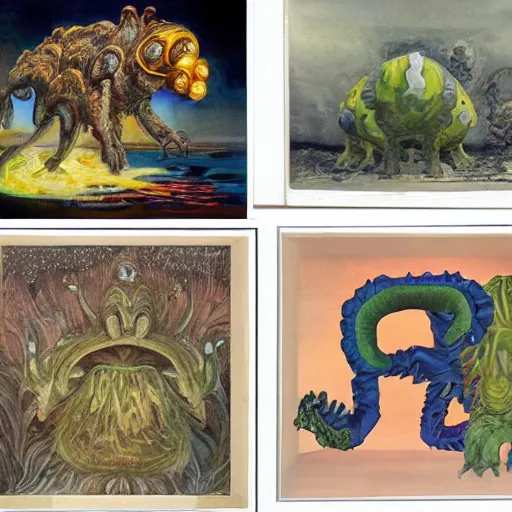 Image similar to a giant tardigrade kaiju retro japanese, monster slimy, oil painting, 7 0 s vintage art, by georgia o keeffe, by kay nielsen, by gustave dore, by frank frazetta, nausicaa, collage, by james gurney