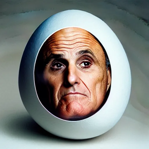 Image similar to Rudy Giuliani in an eggshell photographed by Anne Geddes