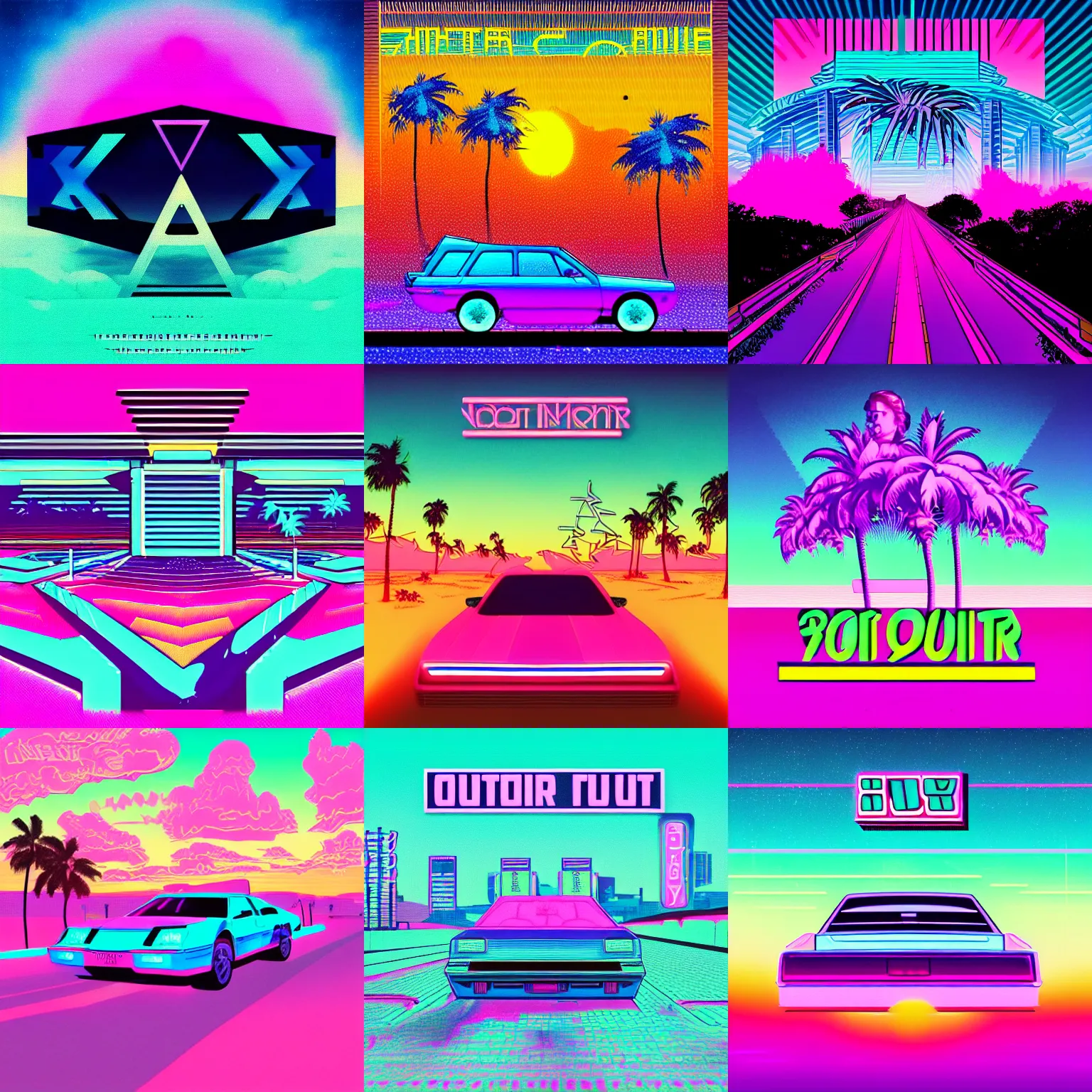 Prompt: album cover art 80s neon synth wave outrun