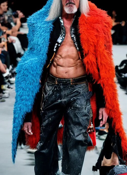 Image similar to hyperrealistic and heavy detailed balenciaga runway show of hulk hogan, leica sl 2 5 0 mm, vivid color, high quality, high textured, real life