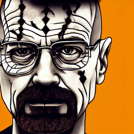 Prompt: a detailed portrait of walter white with face tattoos, art illustration, incredibly highly detailed and realistic, 8 k, sharp focus