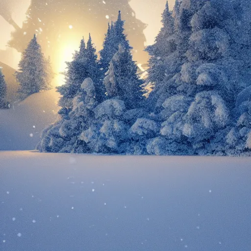 Prompt: a volumetric lighting snowy landscape