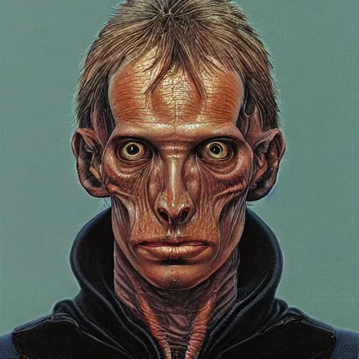 Image similar to a head - on portrait of alien a 2 0 - something engineering student, brown messy hair, by wayne barlowe