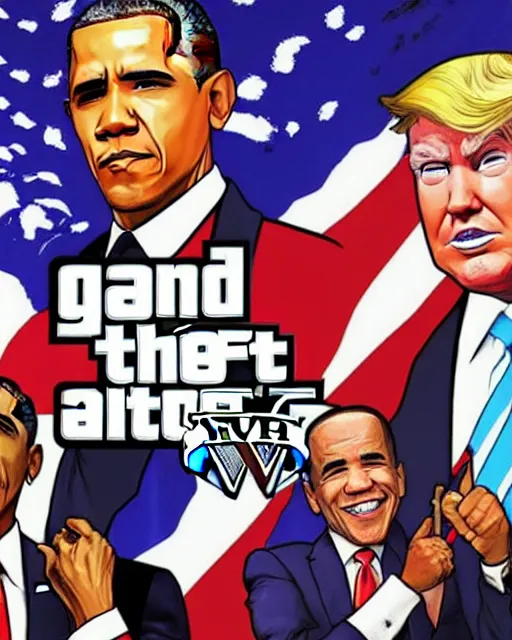 Image similar to GTA Cover Art, Obama, Biden, Trump