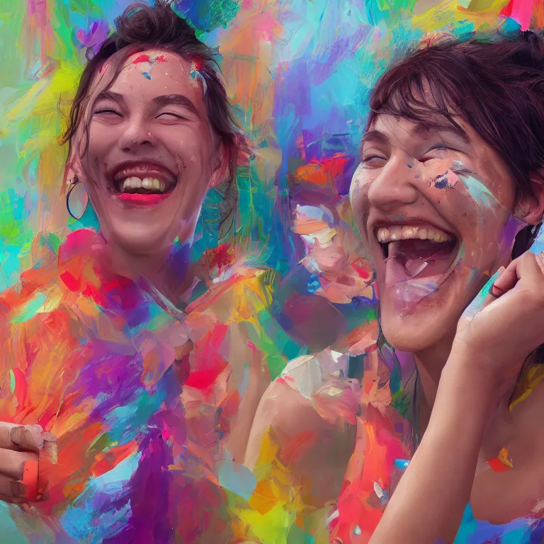 Prompt: a beautiful painting of laughter is the best medicine, trying to be happy is the best cure, highly detailed, 8 k resolution, trending on artstation