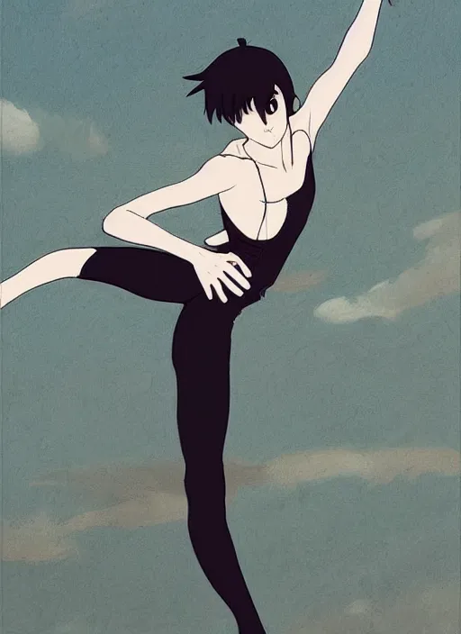 Image similar to ballerina, artwork made by makoto shinkai, inspired in hirohiko araki, clean details, light color palette, anatomically proportional, hd