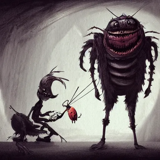 Prompt: cockroach character, horror, grunge, loony toons style, cartoon sketch illustrated by Greg Rutkowski and un Caspar David Friedrich., Trending on artstation, artstationHD, artstationHQ, 4k, 8k