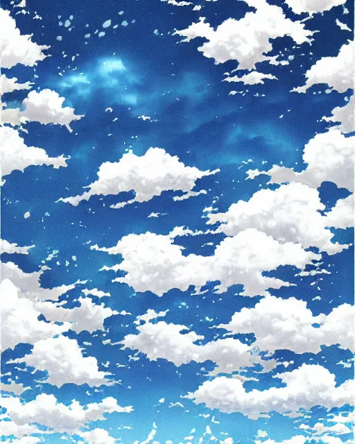 Prompt: cloudy sky illustration in anime style by yoshitaka amano