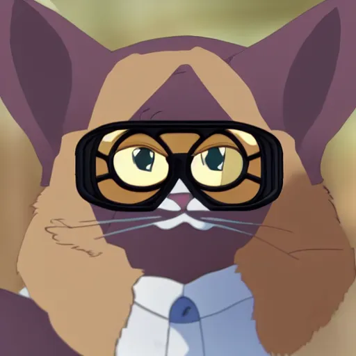 Image similar to cat person with goggles, anime style, brown fur