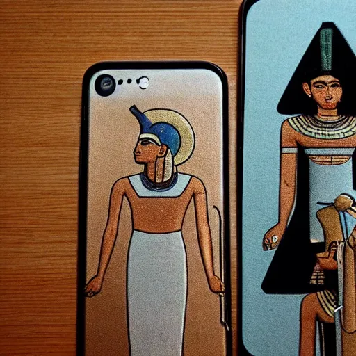 Image similar to egyptian gods playing on their iphones, smooth, sharp focus