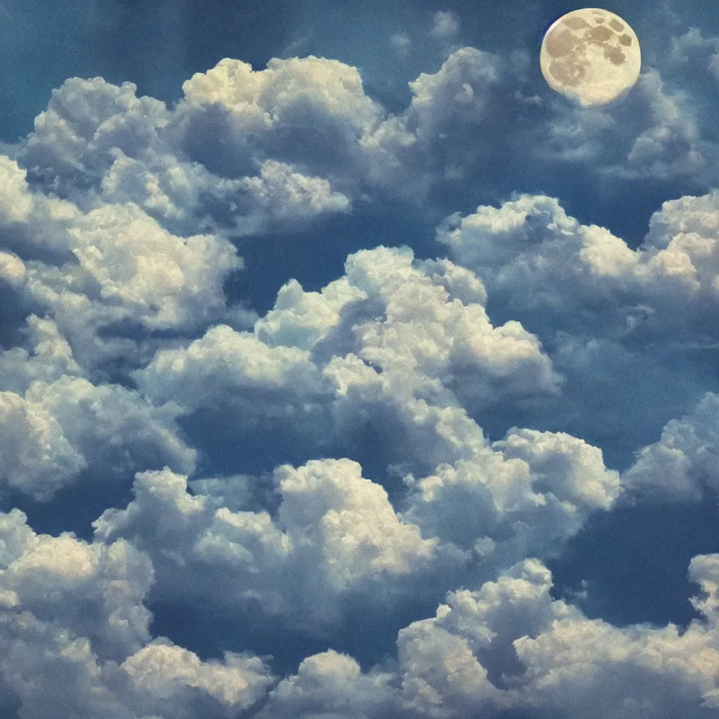 Prompt: surrealistic sky, clouds, moon, art