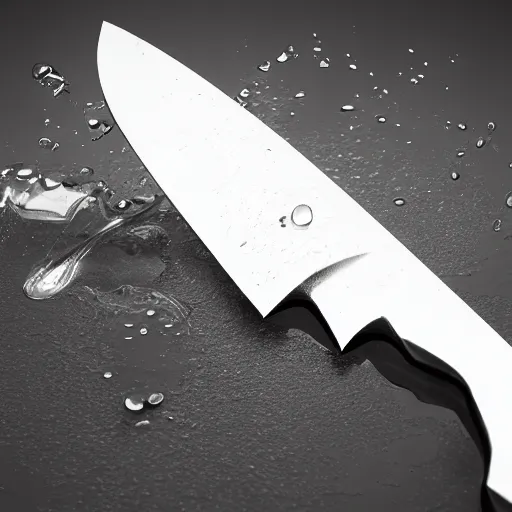 Prompt: knife made out of water splashes, concept art, render, octane render, 3 d, unreal engine, raytracing