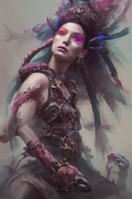 Image similar to beautiful girl necromancer, witch - doctor covered with velvet exploding into organic velvet, angels, 3 d render, hyper realistic detailed portrait, holding mace, ruan jia, wlop. scifi, fantasy, magic the gathering, hyper detailed, octane render, concept art, peter mohrbacher