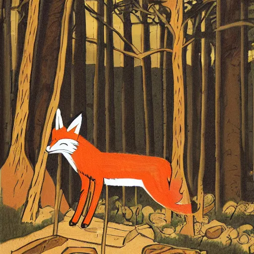 Prompt: illustration of the Aesop fable, the fox and the trip to home depot to buy a cordless drill