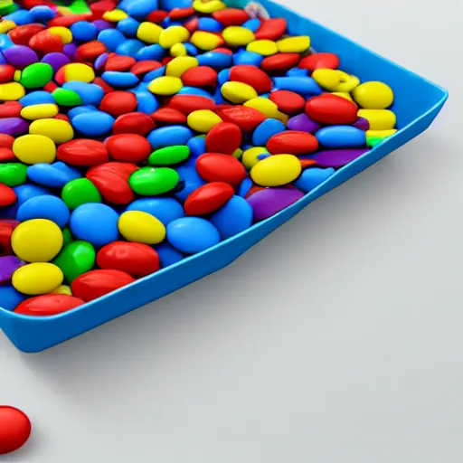 Prompt: An M&Ms sorting factory, photorealistic render, 8K, highly detailed