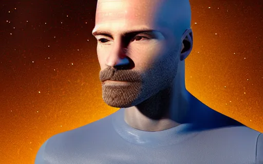 Prompt: Tom Weilguny, a ruggedly handsome Austrian man in a space ranger unform. He has a light stubble, left ear larger than the right, short mohawk, blue eyes, scar under his lower lip. He's stading in front of a night sky, surrounded by several large moths, intricate, highly detailed, smooth, artstation, digital illustration by Ruan Jia and Mandy Jurgens and Artgerm and Wayne Barlowe and Greg Rutkowski and Zdislav Beksinski