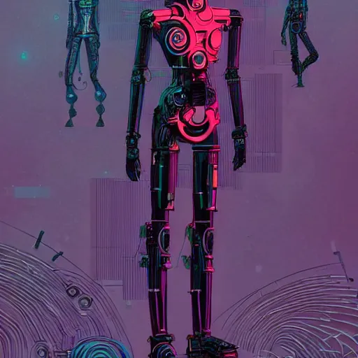 Prompt: a cybernetic mannequin by victo ngai and jakub rebelka and syd mead, trending on artstation