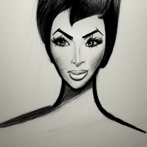 Image similar to milt kahl pencil sketch of kim kardashian